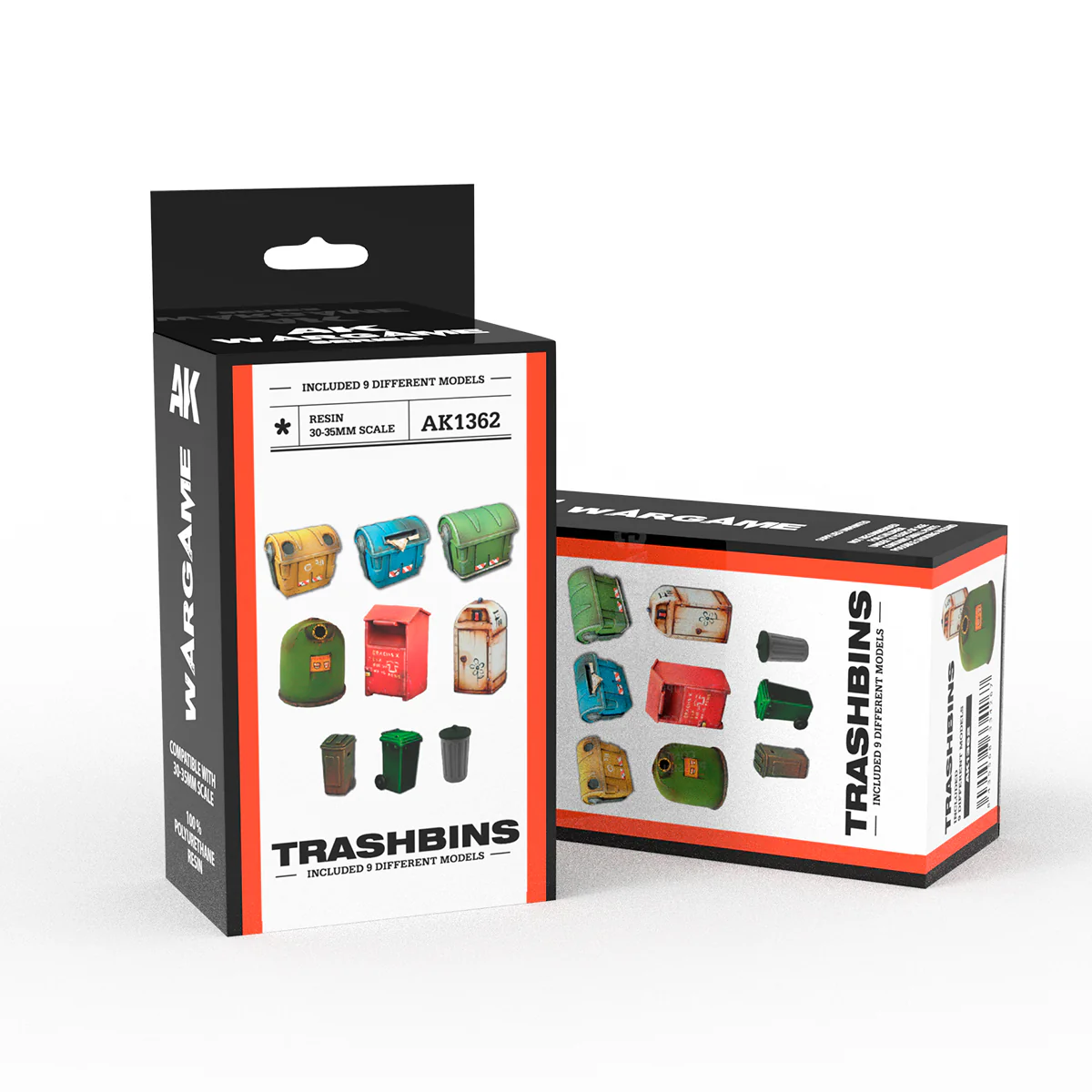 AK Interactive Wargame Resin Scenery Trashbins Scenography Wargame Set 30-35mm