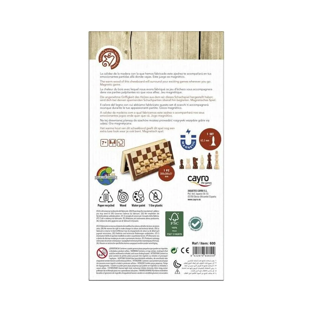 Cayro 12-Inch Folding Wood Magnetic Chess - Image 2