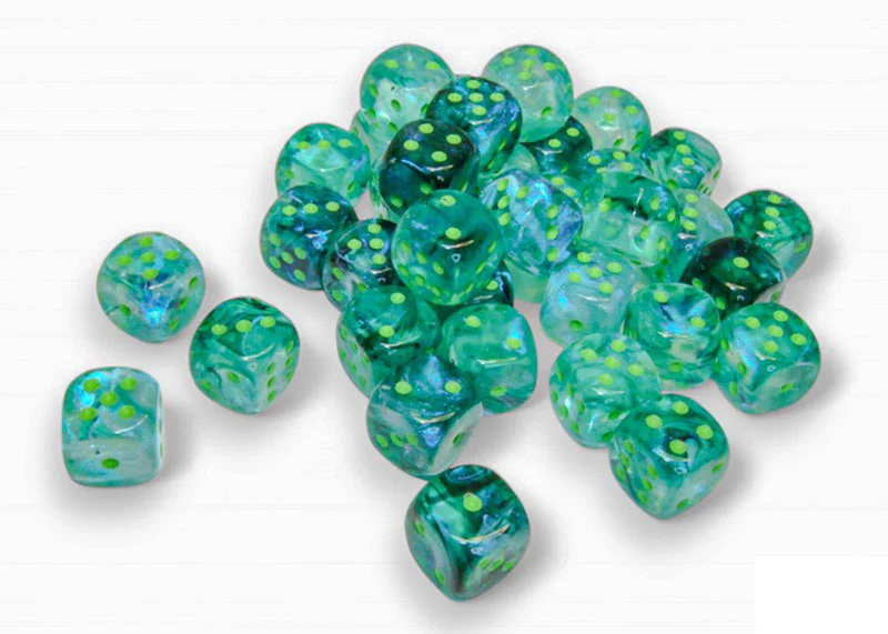 Chessex - Borealis 12mm d6 Dice Block (36 Dice) - Kelp/Light Green Luminary - Image 3