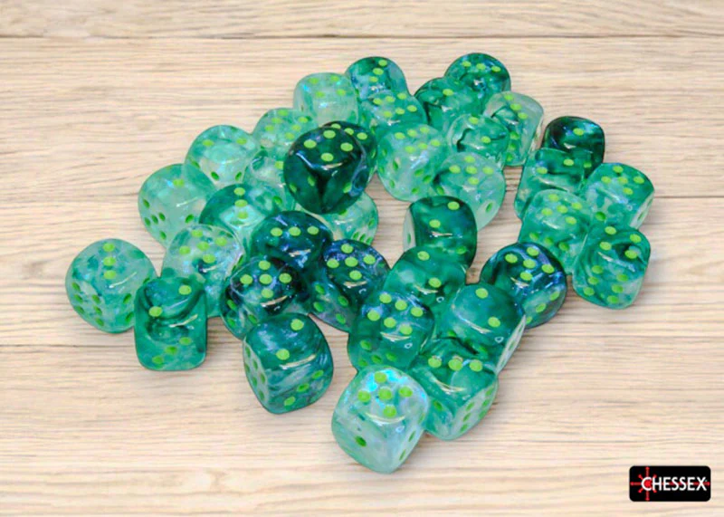 Chessex - Borealis 12mm d6 Dice Block (36 Dice) - Kelp/Light Green Luminary - Image 4