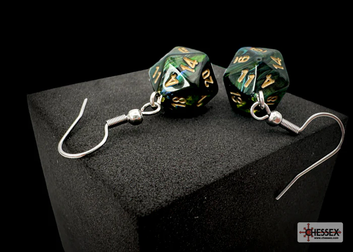Chessex - CHX 54204 Hook Earrings Scarab Jade Mini-Poly d20 Pair (Preorder) - Image 2