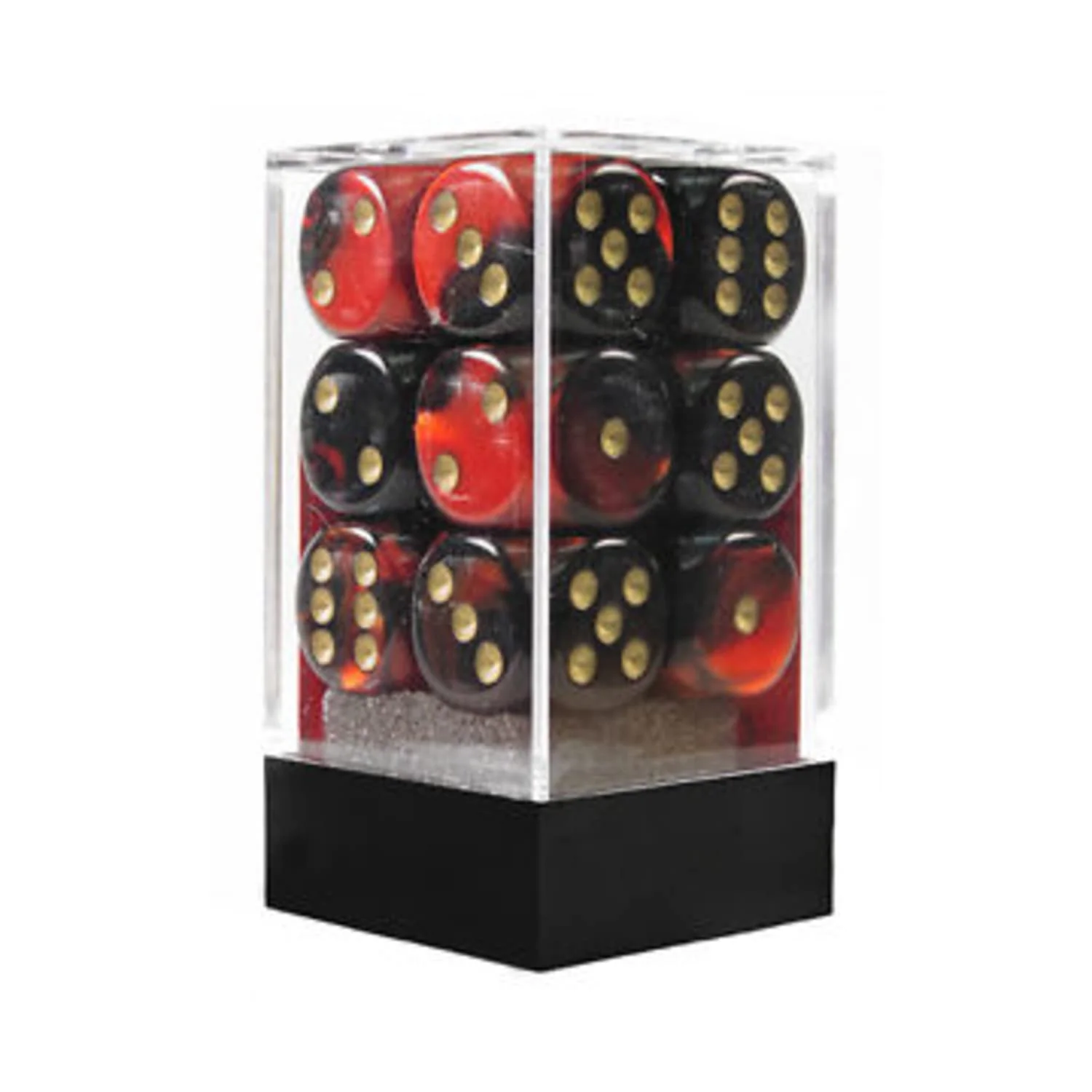 Chessex - Gemini 16mm d6 Dice Block 12-Piece Set - Black/Red/Gold - Image 2