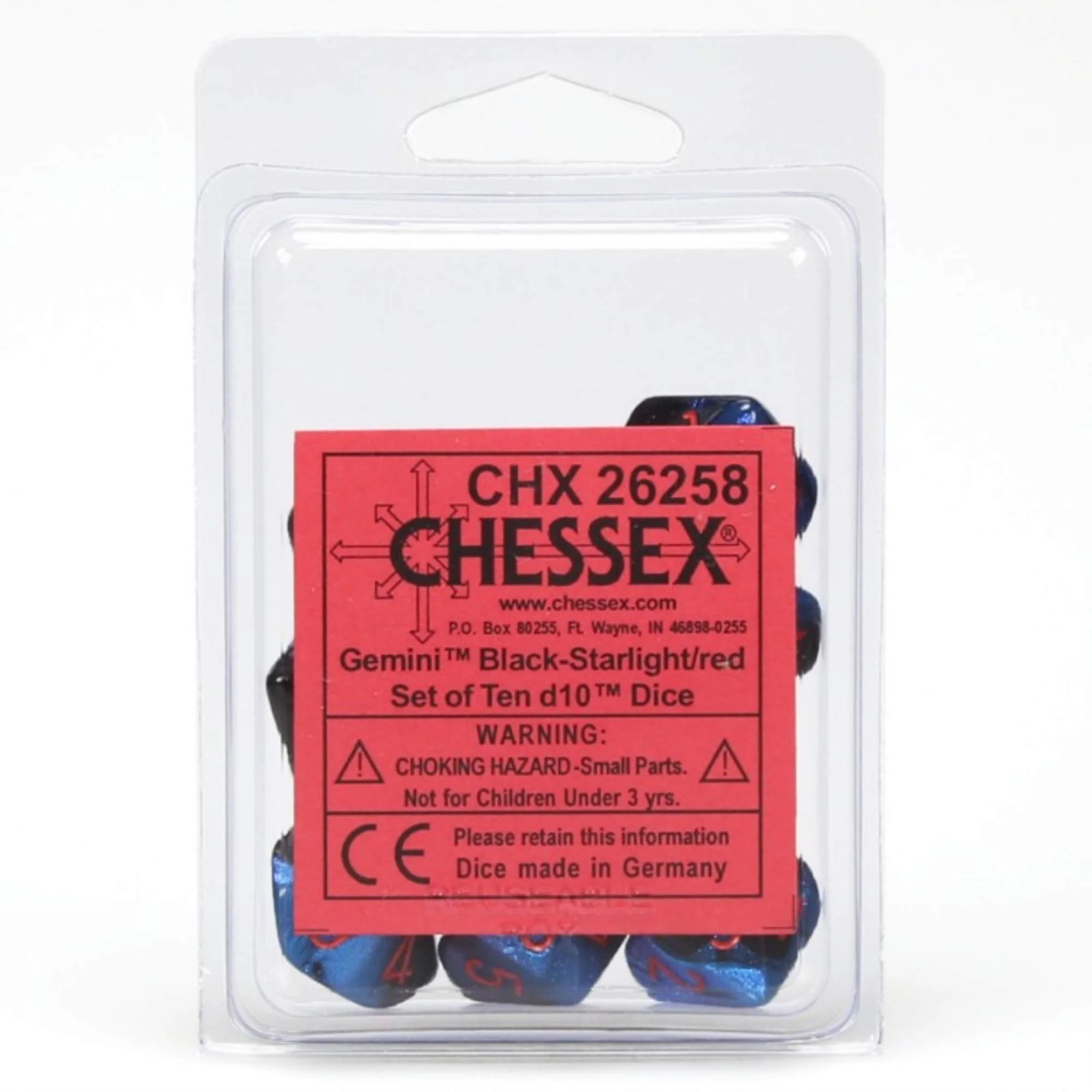 Chessex - Gemini d10 Dice 10-Piece Set - Black-Starlight/Red