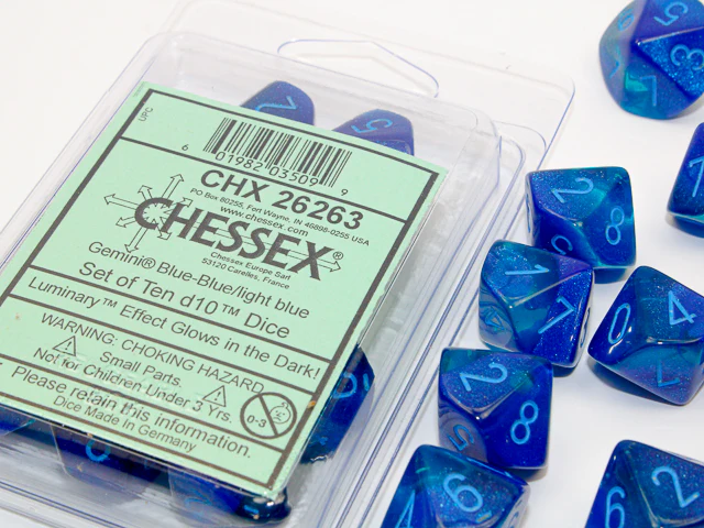 Chessex - Gemini Luminary d10 Dice 10-Piece Set - Blue-Blue/Light Blue