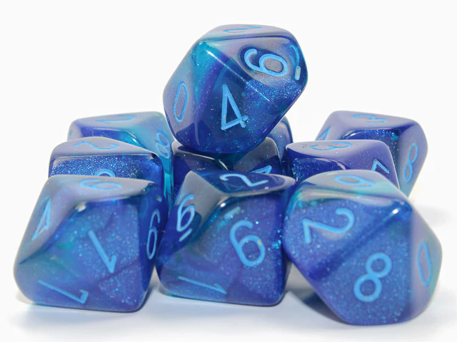 Chessex - Gemini Luminary d10 Dice 10-Piece Set - Blue-Blue/Light Blue - Image 2