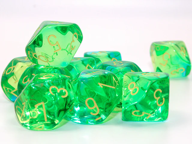 Chessex - Gemini Translucent d10 Dice 10-Piece Set - Green-Teal/Yellow - Image 2