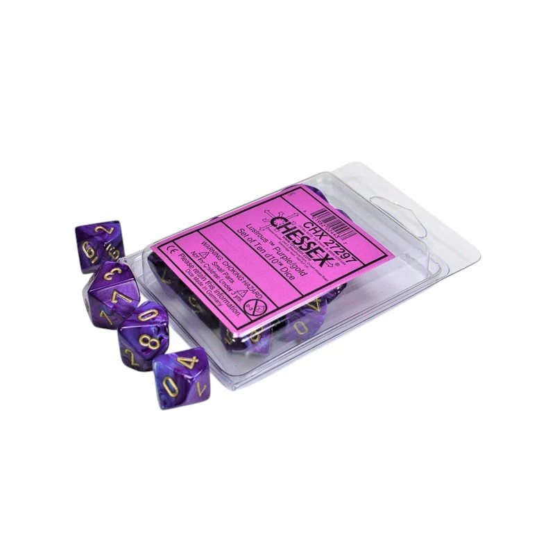 Chessex - Lustrous d10 Dice 10-Piece Set - Purple/Gold