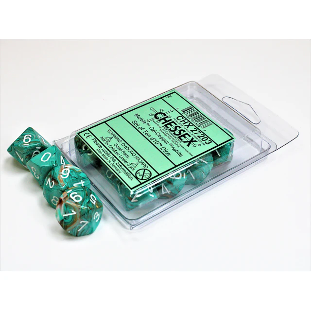 Chessex - Marble d10 Dice 10-Piece Set - Oxi-Copper/White