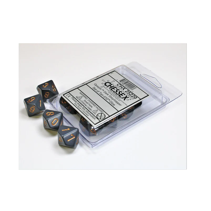 Chessex - Opaque D10 Dice 10-Piece Set - Dark Grey/Copper