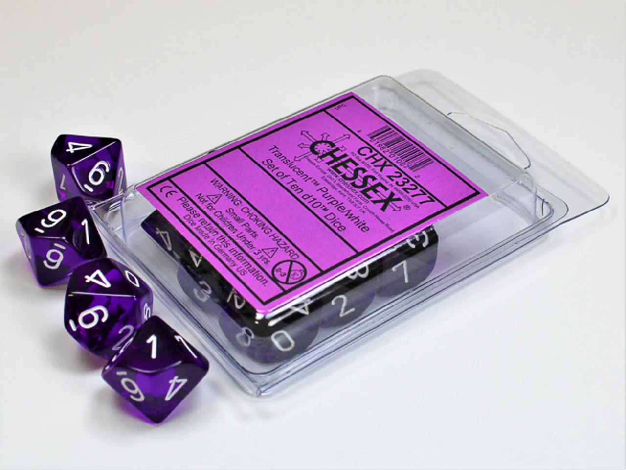 Chessex - Translucent d10 Dice 10-Piece Set - Purple/White