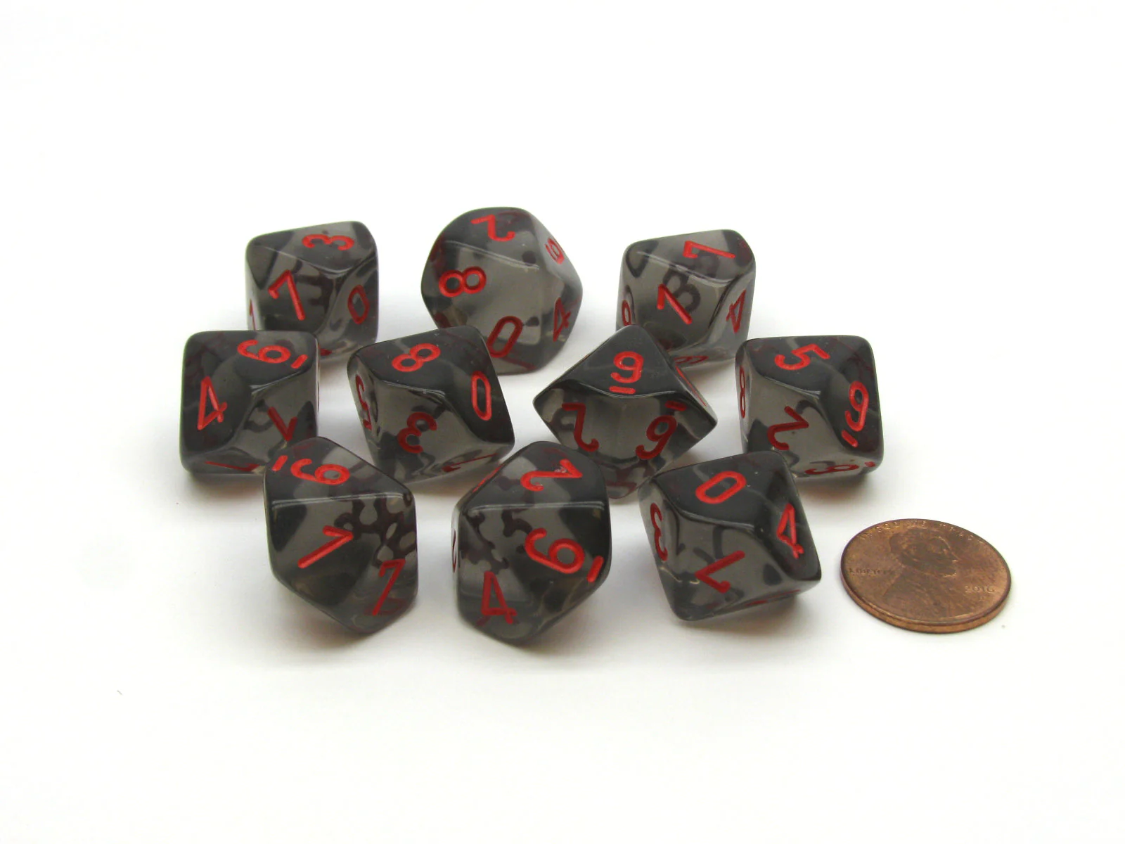 Chessex - Translucent D10 Dice 10-Piece Set - Smoke/Red - Image 2