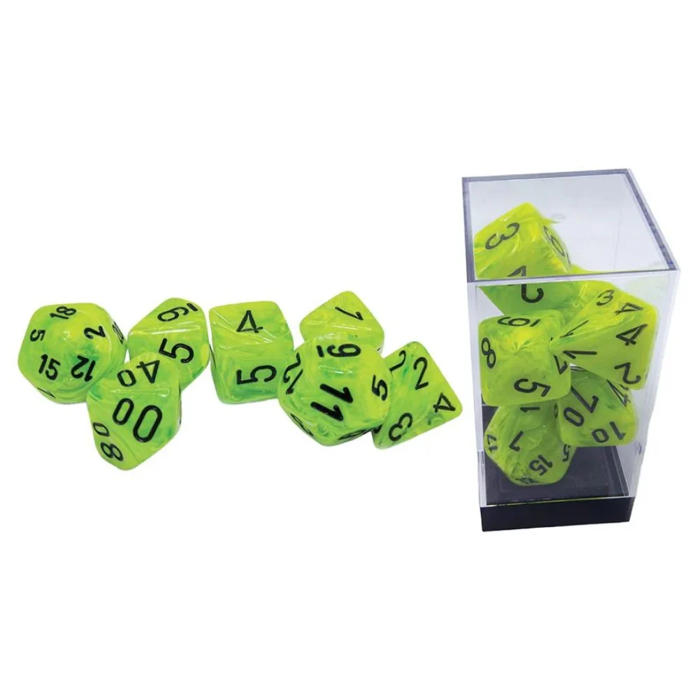Chessex Vortex Mega-hedral Bright Green/black 7-Die Set CHX 22430 - Image 2