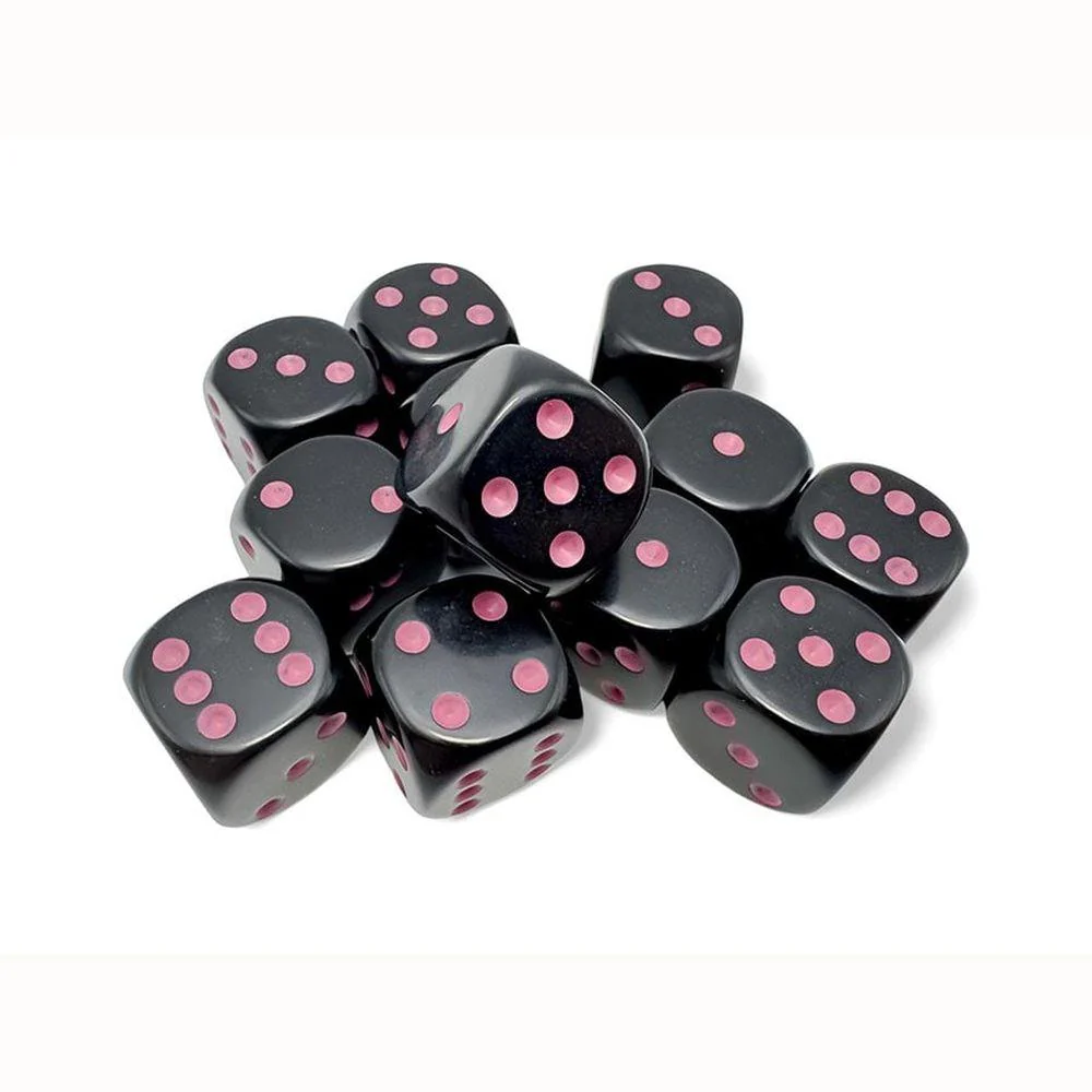 Chessex Opaque 16mm d6 Black/pink Dice Block (12 dice) CHX 25648