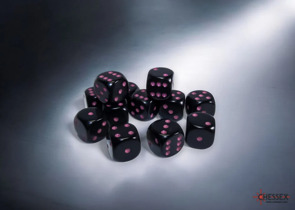 Chessex Opaque 16mm d6 Black/pink Dice Block (12 dice) CHX 25648 - Image 3