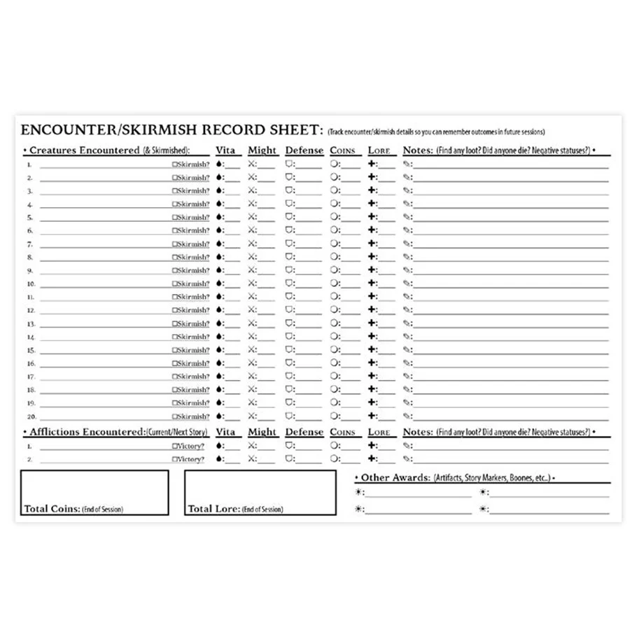 Greenbrier Games Folklore The Affliction - Encounter Record Pad