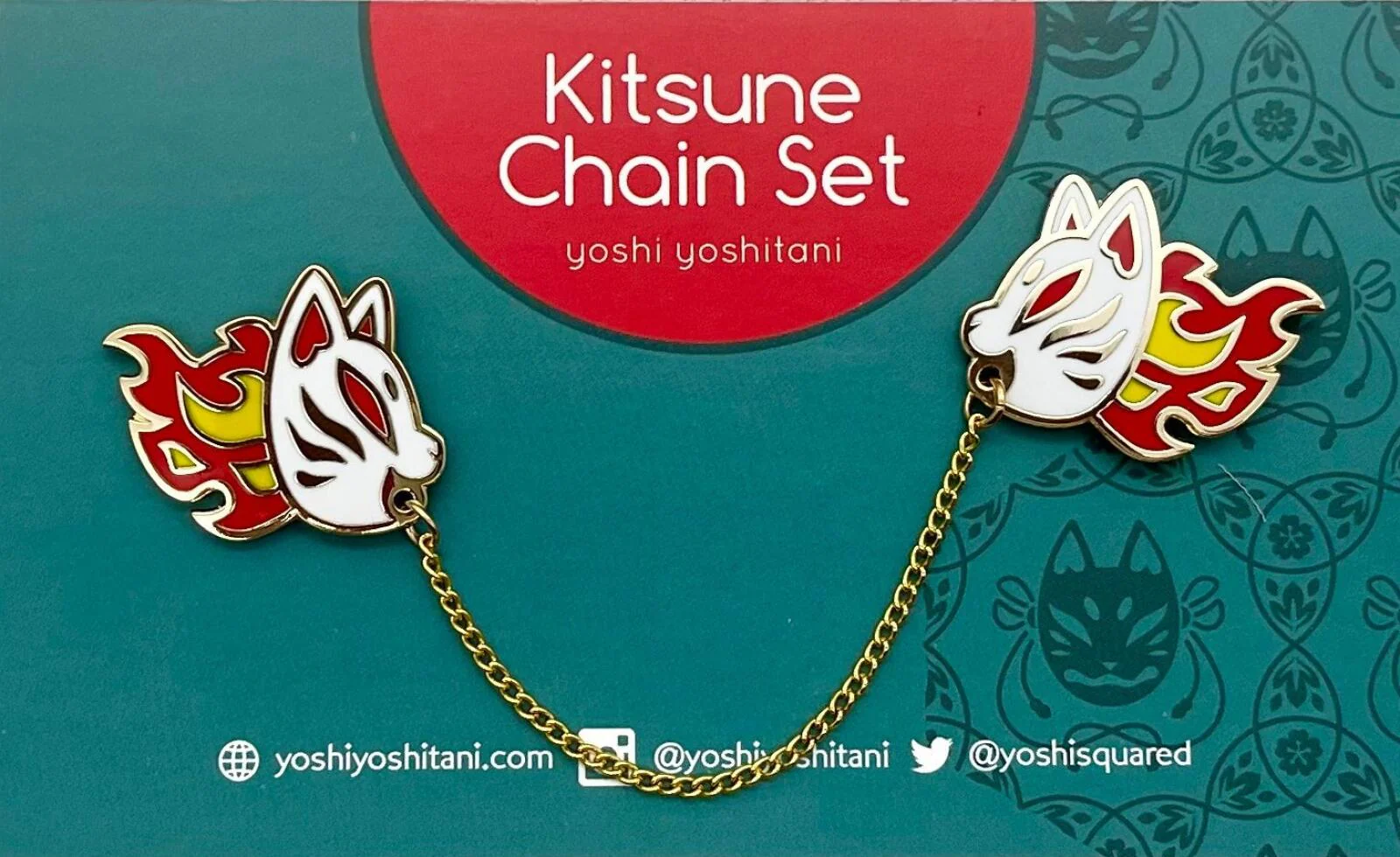 Hit Point Press Kitsune Chain Connected Enamel Pin Set - White