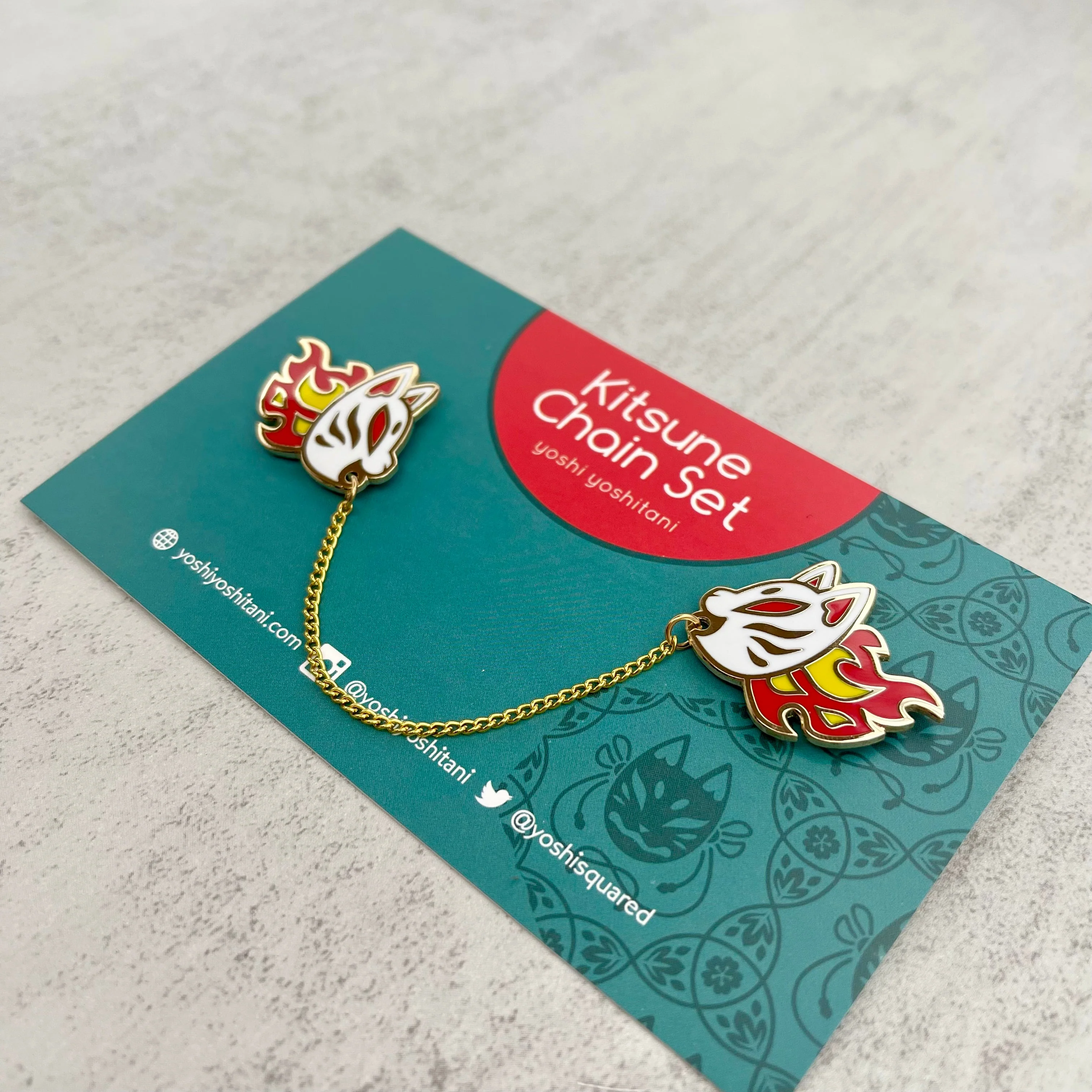 Hit Point Press Kitsune Chain Connected Enamel Pin Set - White - Image 2