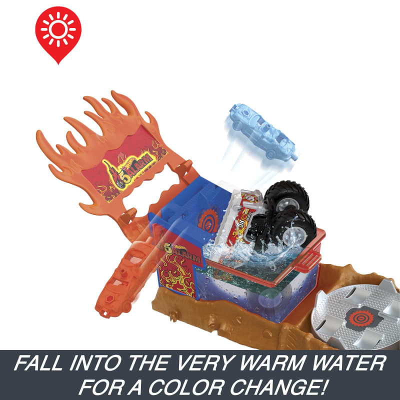 Hot Wheels Monster Trucks - Arena Smashers: 5 Alarm's Colour Shifter Water Blast Smash Playset - Image 2