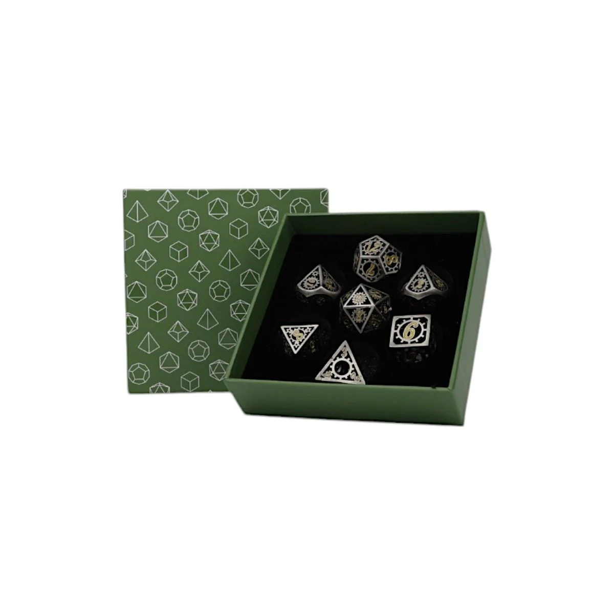 Let's Play Games - Clockwork Sun Dice Set - Chrome/Gold