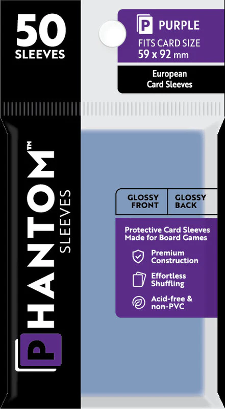 Phantom Sleeves - Gloss Front/Gloss Back Purple Card Sleeves 50-Pieces 59 mm x 92 mm Size - Clear
