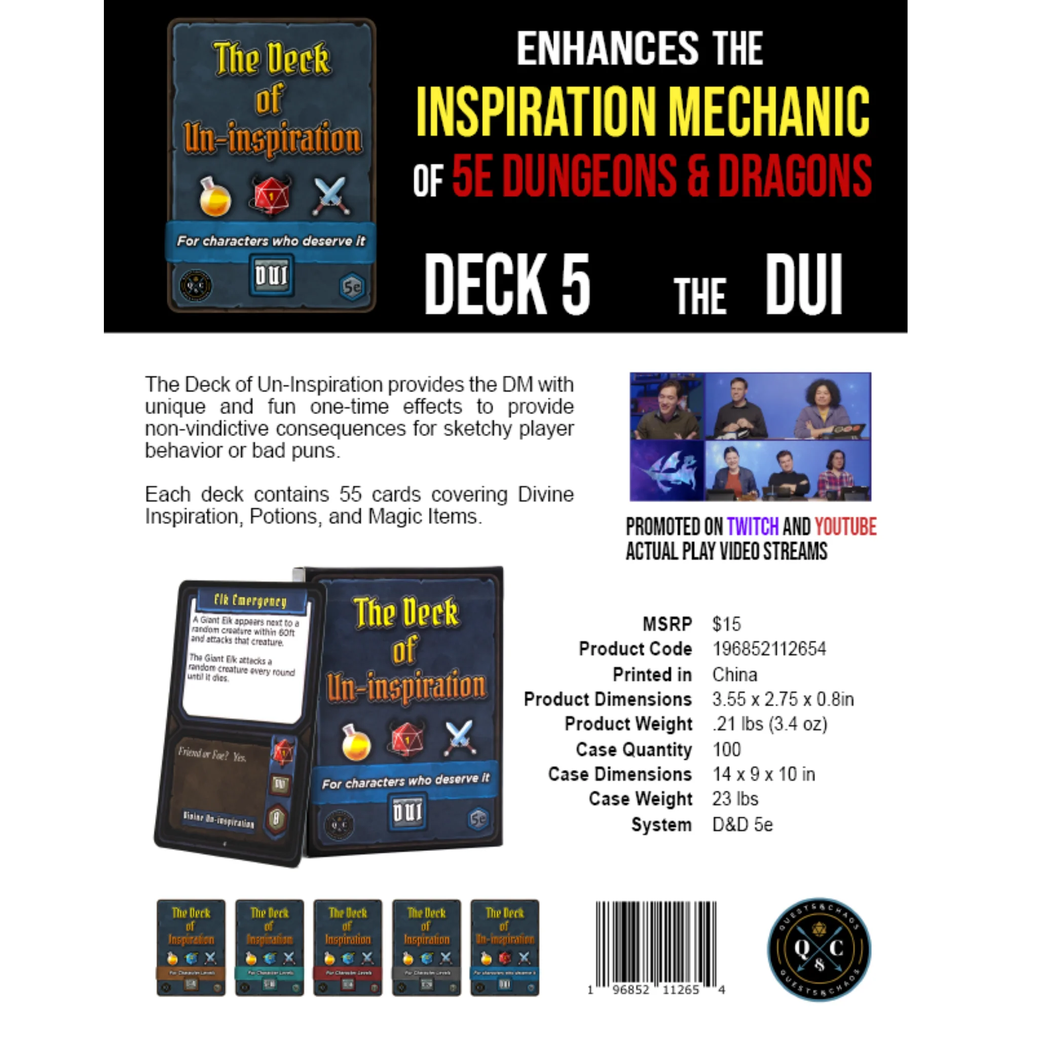 Quests and Chaos Deck of Un-Inspiration for Characters Who Deserve It Card Game - Image 4
